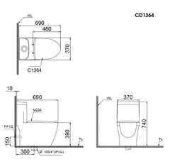 Bàn Cầu Một Khối CAESAR-CD1364
