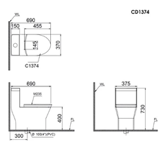 Bàn Cầu Một Khối CAESAR-CD1374
