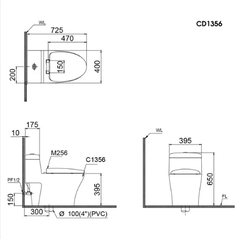 Bàn Cầu Một Khối Nắp Êm CAESAR-CD1356