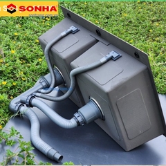 CHẬU INOX 201 HANDMADE Sơn Hà 2 hố Lệch (HM.X.2L.82.2.2)