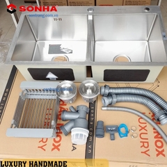 CHẬU INOX 304 HANDMADE LUXURY Sơn Hà 2 hố Cân