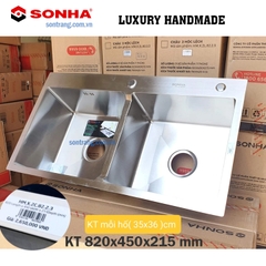 CHẬU INOX 304 HANDMADE LUXURY Sơn Hà 2 hố Cân