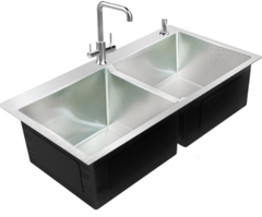 CHẬU INOX 201 HANDMADE cao cấp Sơn Hà 2 hố Cân