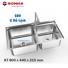 Chậu rửa bát inox cao cấp SƠN HÀ S80 (2 Hố Lệch)