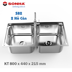 Chậu rửa bát inox cao cấp SƠN HÀ  S82 (2 Hố Cân)