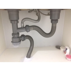 Bộ Xi Phông thoát nước chậu rửa bát 2 hố LỆCH