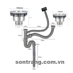 Bộ Xi Phông thoát nước chậu rửa bát 2 hố LỆCH