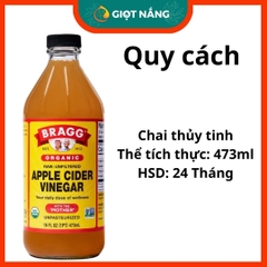 Giấm Táo Hữu Cơ Bragg Organic Chai 473ml Nhập Khẩu Chính Ngạch Từ Nông Sản Giọt Nắng