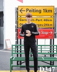 Áo Thun Dài Tay Đen Adidas Sọc Dọc Thể Thao