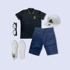 Set Áo Polo Đen Phối Short Jean Cá Tính