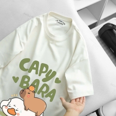 Áo Thun Tay Ngắn Cổ Tròn CAPY BARA Màu Vàng Kem Nhạt