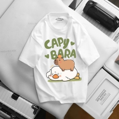 Áo Thun Tay Ngắn Cổ Tròn CAPY BARA Màu Vàng Kem Nhạt