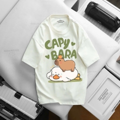 Áo Thun Tay Ngắn Cổ Tròn CAPY BARA Màu Trắng