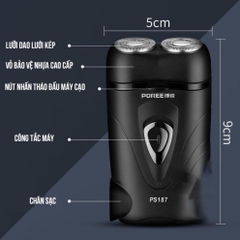 Máy cạo râu 2 lưỡi Poree PS187 tự mài sắc, cạo sạch không đau rát, sạc điện tiện lợi