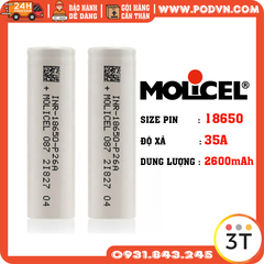 Pin Vape lithium Molicel INR 18650 P26A 35A 2600mah