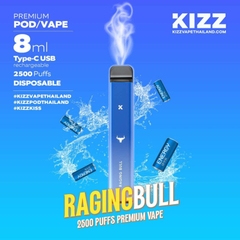 KIZZ Disposable 2500 puffs Raging Bull (Tăng Lực) | 2%-3%-5% | 8ml | Mesh coil | 650mAh | USB Type C | vapeland.vn