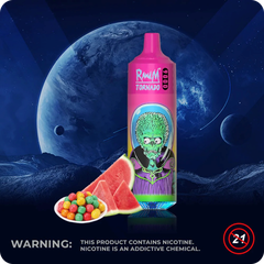 RandM Tornado 9000 puffs Watermelon Bubblegum : Kẹo gum dưa hấu | 5% (50mg) | 18ml | RGB | 850mAh | USB Type C | Disposable Vape | Chính Hãng