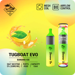 TUGPOD EVO Banana Ice (Chuối Lạnh) 4500 hơi Disposable Vape / 10ml / 5% (50mg) / 850mAh / Mesh Coil