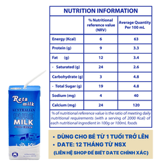 Sữa Tươi Úc Tiệt Trùng Reta Milk Thùng 24 Hộp 200ml - DATE 30/07/2025