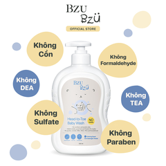 Sữa Tắm Gội Toàn Thân Cho Bé BZU BZU Head to Toe Baby Wash 600ml
