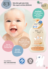 Sữa Tắm Gội Hương Yến Mạch Sữa BZU BZU Head to Toe Oat & Milk 600ml