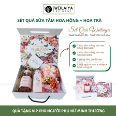 [Hộp Hoa] Sét Quà Tặng 1 Sữa Tắm Hoa Hồng Damask Weilaiya + 1 Sữa Tắm Hoa Trà Weilaiya +Bông Tắm