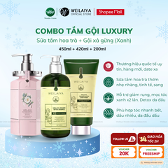Combo Sữa Tắm Hoa Trà + Gội Xả Gừng Xanh Luxury