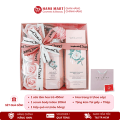 [Hộp Hồng] Sét Quà Sữa Tắm Hoa Trà 450ml + Body Lotion Weilaiya 200ml
