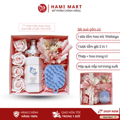 [Hộp Hồng-STHT] Hộp Quà Sữa Tắm Hoa Trà Camellia Weilaiya 450ml + Lược Tắm Gội