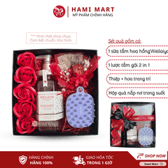 [Hộp Đen] Hộp Quà Sữa Tắm Hoa Hồng Damask Weilaiya 450ml + Lược Tắm Gội