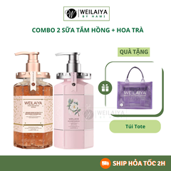 [Deal 2-STHTH] Combo Sữa Tắm Trắng Da Hoa Trà + Hoa Hồng Weilaiya - Tặng Túi TOTE