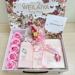 [Hộp Hoa] Sét Quà Tặng Sữa Tắm Hoa Trà Camellia Weilaiya + Mặt Nạ Hoa Hồng