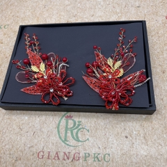 Bộ đôi cài tóc cô dâu đỏ ren kết pha lê đính lá đồng mẫu mới t9-2022 Giangpkc  giangpkc-phu-kien-thoi-trang  SP2221859