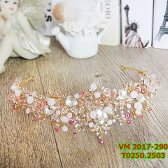 Vương miện cô dâu đính hạt hồng đẹp