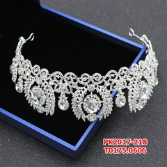 Vương miện cô dâu đính hạt lớn viền cành vạn tuế