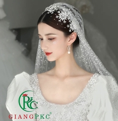 Băng đô cài tóc cô dâu hoa tuyết thời trang cưới T9-2022 Giangpkc giangpkc-phu-kien-thoi-trang