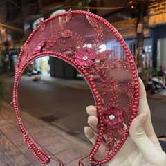 Mấn cô dâu lưới đính hoa cao cấp đỏ đô T5-2024  giangpkc-phu-kien-thoi-trang