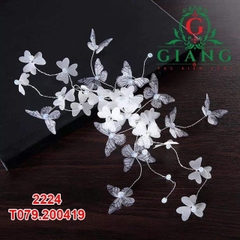 Cài tóc cô dâu hoa voan đính hạt - bướm trắng nhỏ