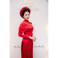 Mấn cô dâu màu đỏ đô hai tầng đính hoa voan  giangpkc-phu-kien-thoi-trang