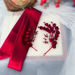 Cài tóc cô dâu hoa linh lan kèm dây cột nơ đỏ mới t3/2023 SP2222626  giangpkc-phu-kien-thoi-trang
