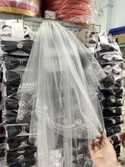 Voan cài tóc cô dâu xám nhạt viền thêu 2 lớp dài 90 cm chuẩn cho tiệm áo cưới Giangpkc  giangpkc-phu-kien-thoi-trang