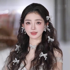 Bộ nơ cài tóc cô dâu đính đá gồm  5 nơ bông tai và bộ dây cổ ren mới 2025  giangpkc-phu-kien-thoi-trang