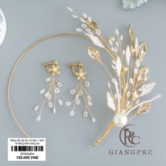 Băng đô cài tóc cô dâu một bên lá đồng kèm bông tai Giangpkc Sp002904