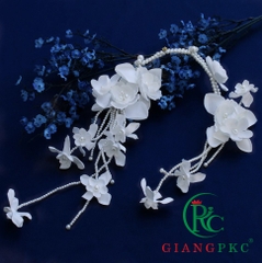 Cài tóc cô dâu hoa trắng dây hạt trai 9-2022 Giangpkc  giangpkc-phu-kien-thoi-trang