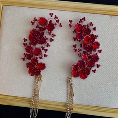 Cài tóc cô dâu hoa đỏ cài hai bên dây tua tua thả tặng kèm bông tai Giangpkc  giangpkc-phu-kien-thoi-trang SP2224866