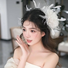 Cài tóc cô dâu hoa to lưới mẫu mới tháng 7 2024