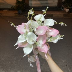 Hoa Cưới Cầm Tay Cô Dâu Hoa Vải Xốp HOA RUM CALLA LILY Trắng Hồng Giangpkc giangpkc-phu-kien-thoi-trang