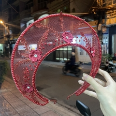 Mấn cô dâu lưới đính hoa cao cấp đỏ đô T5-2024  giangpkc-phu-kien-thoi-trang