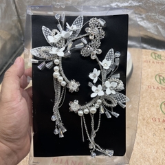Cài tóc cô dâu hoa sứ cánh nhọn đính dây đá mẫu mới T7/2023 Giangpkc  giangpkc-phu-kien-thoi-trang