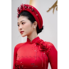 Mấn cô dâu màu đỏ đô hai tầng đính hoa voan  giangpkc-phu-kien-thoi-trang